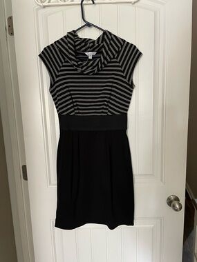 Speechless Black and Gray Striped Cowl Neck Dress